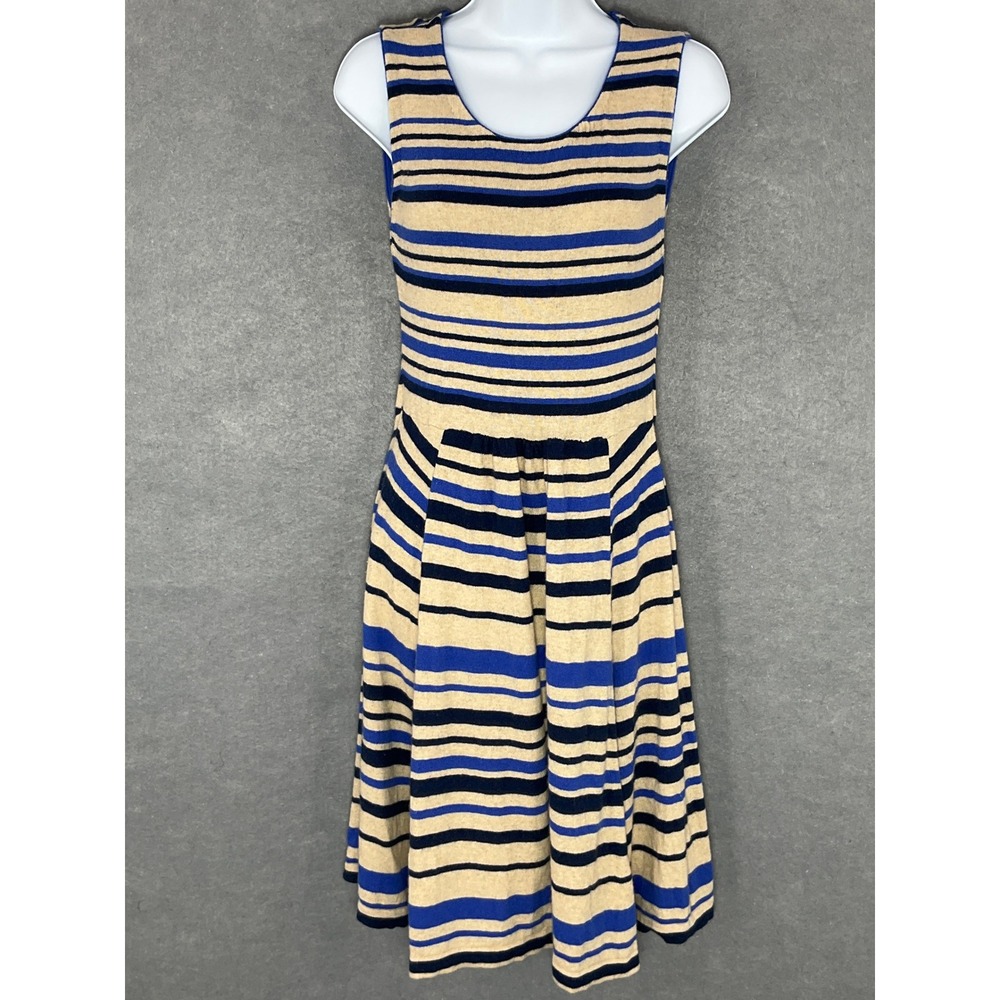 Sparrow Knit Dress Striped Sleeveless Casual Fit & Flare Blue Beige L Preppy